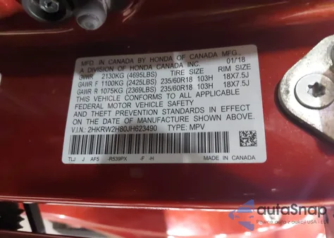 2018 Honda Cr-V Ex-L/Ex-L Navi из США, поврежденный, VIN 2HKRW2H80JH623490